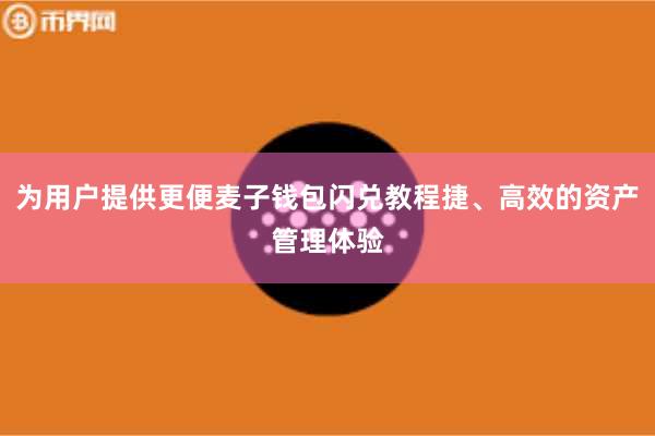 为用户提供更便麦子钱包闪兑教程捷、高效的资产管理体验